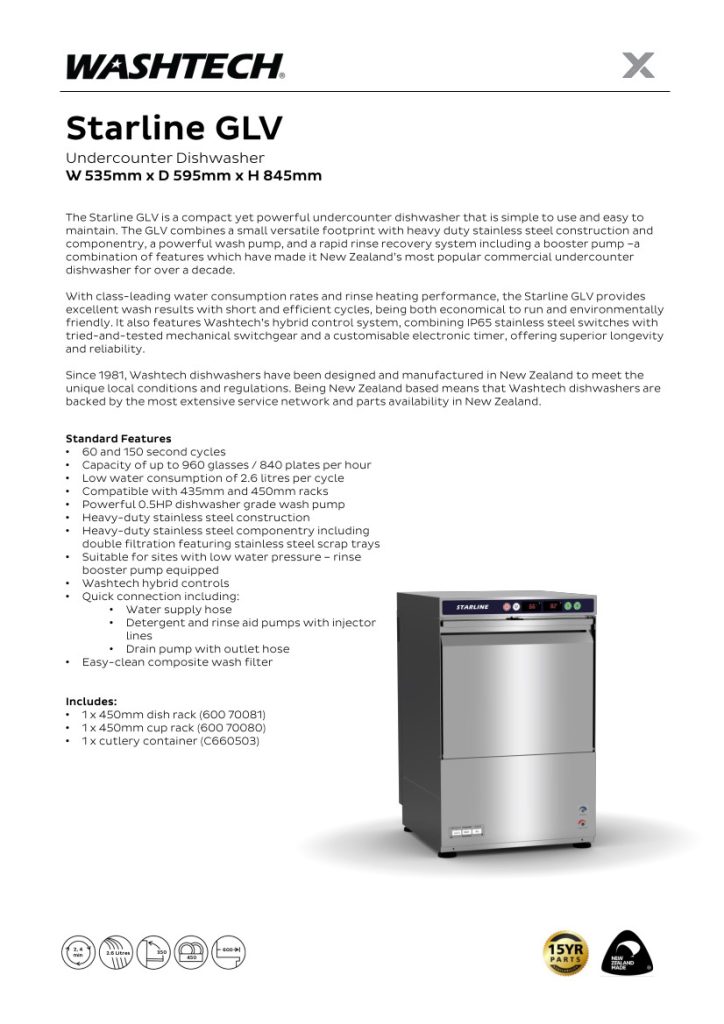 STARLINE GLV DISHWASHER WITH RINSE & DRAIN PUMP FACELIFT Hospitality